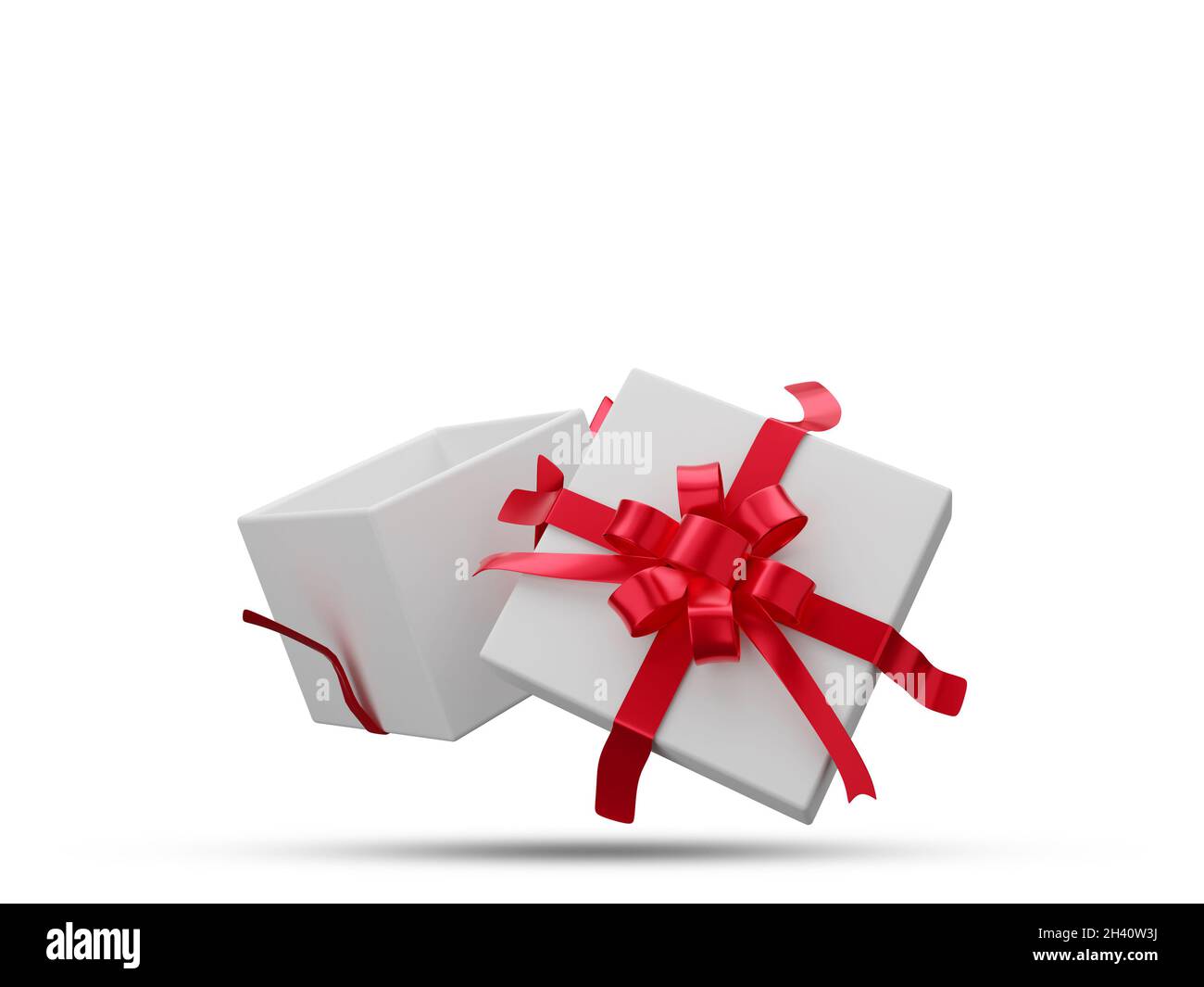 White gift box with red ribbon 3D rendering set 3 on white background ...