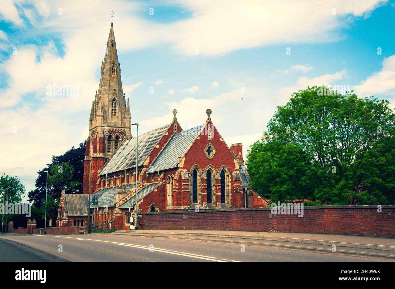 Saint Paul's Parish Church in Fulney as seen from Coronation Channel bridge on Holbeach Road Stock Photo