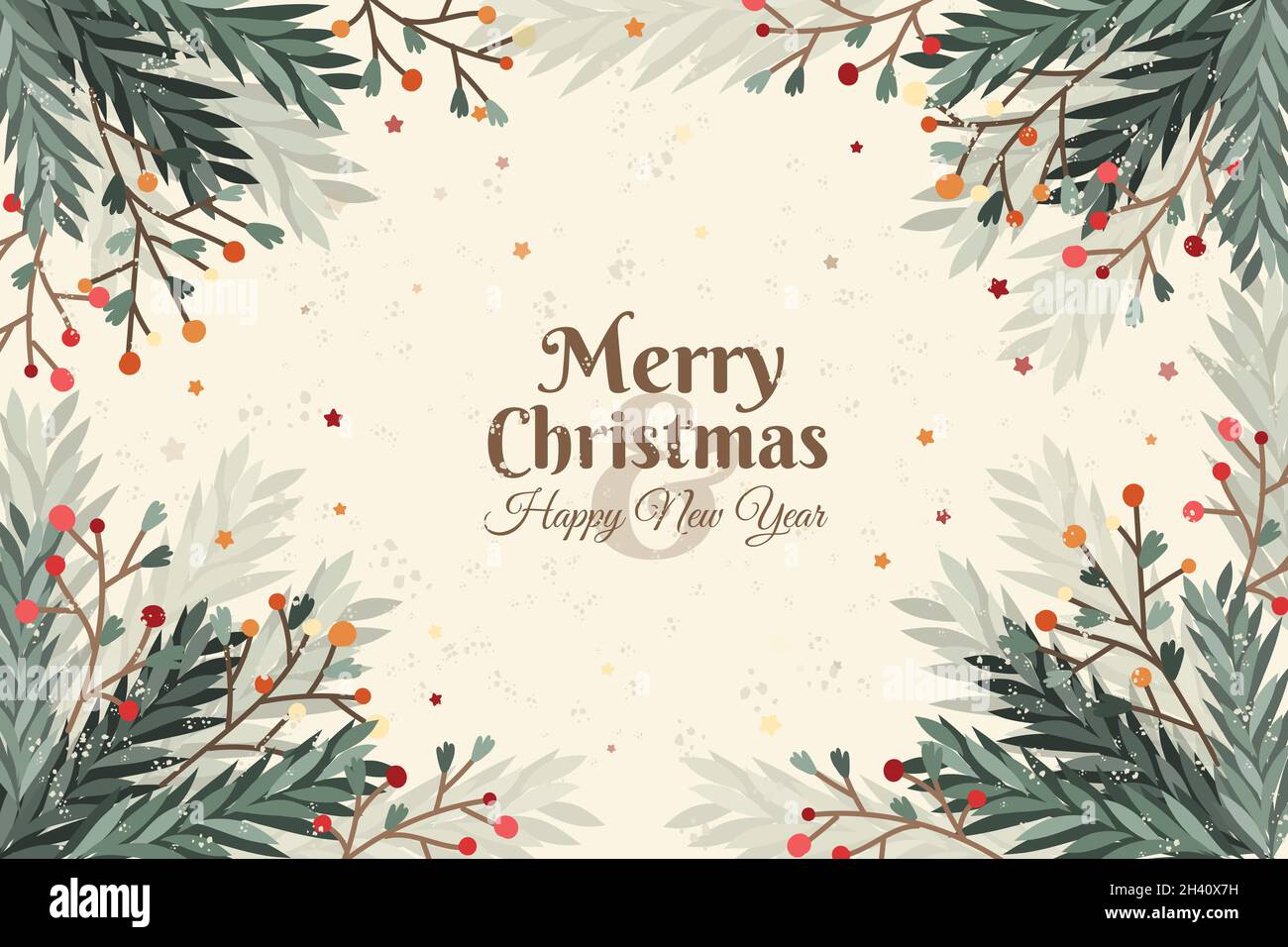 hand drawn christmas tree branches background vector design ...