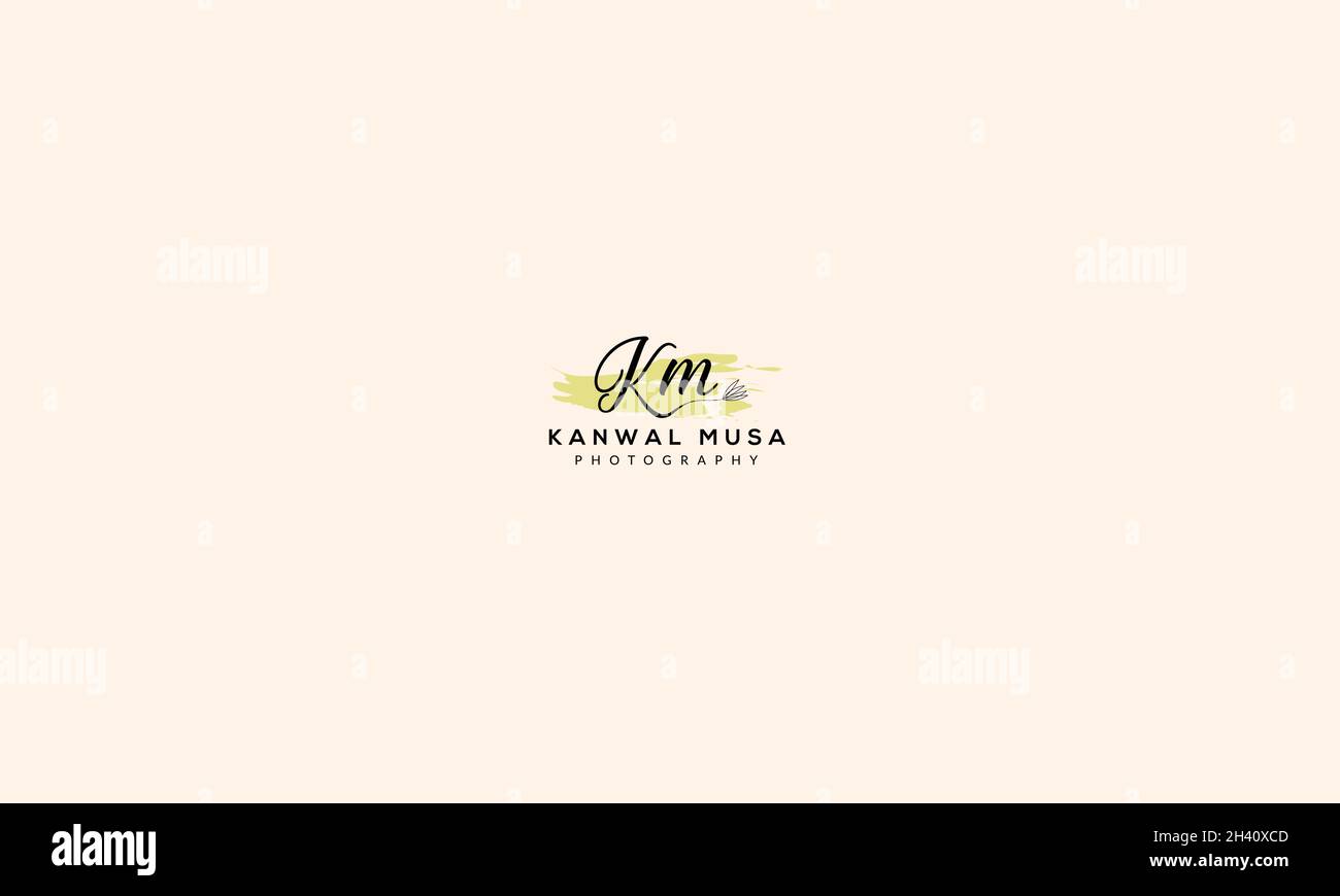 LETTERS KM LOGO DESIGN WITH NEGATIVE SPACE EFFECT FOR ILLUSTRATION USE Stock Vector