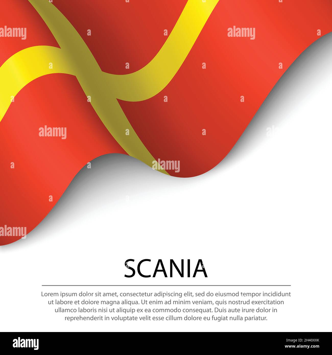 Waving flag of Scania is a province of Sweden on white background ...