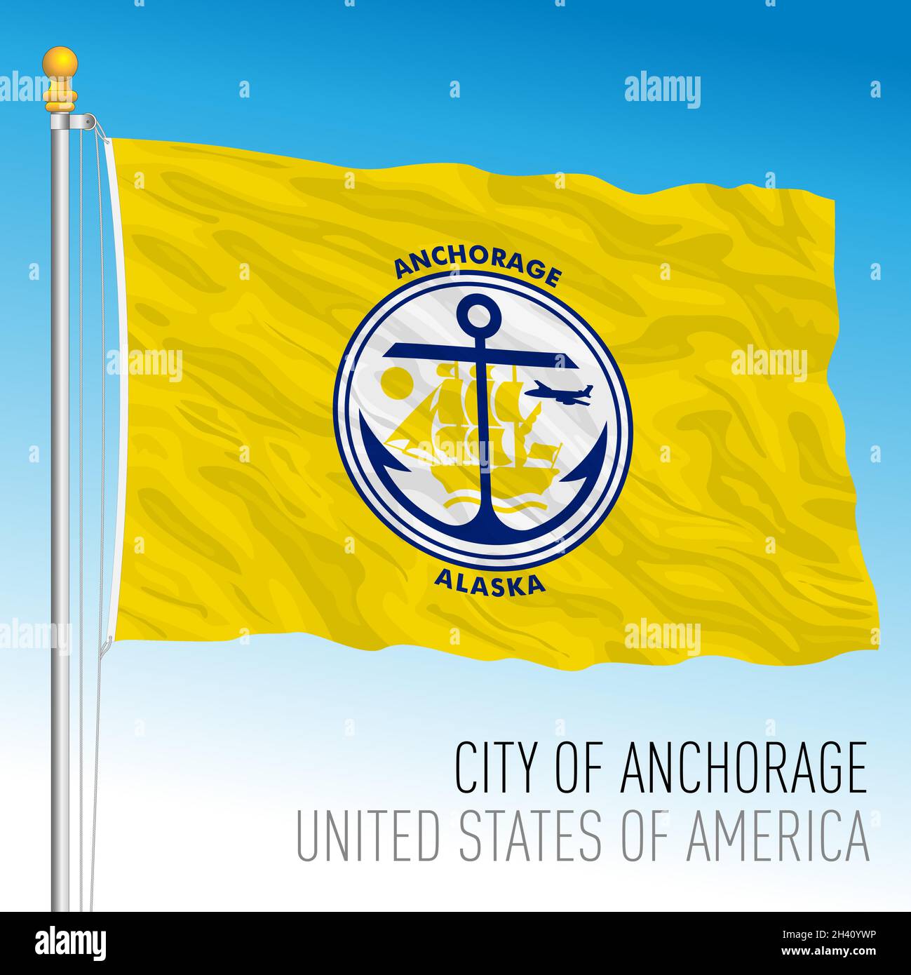 City of Anchorage flag, Alaska, United States, vector illustration