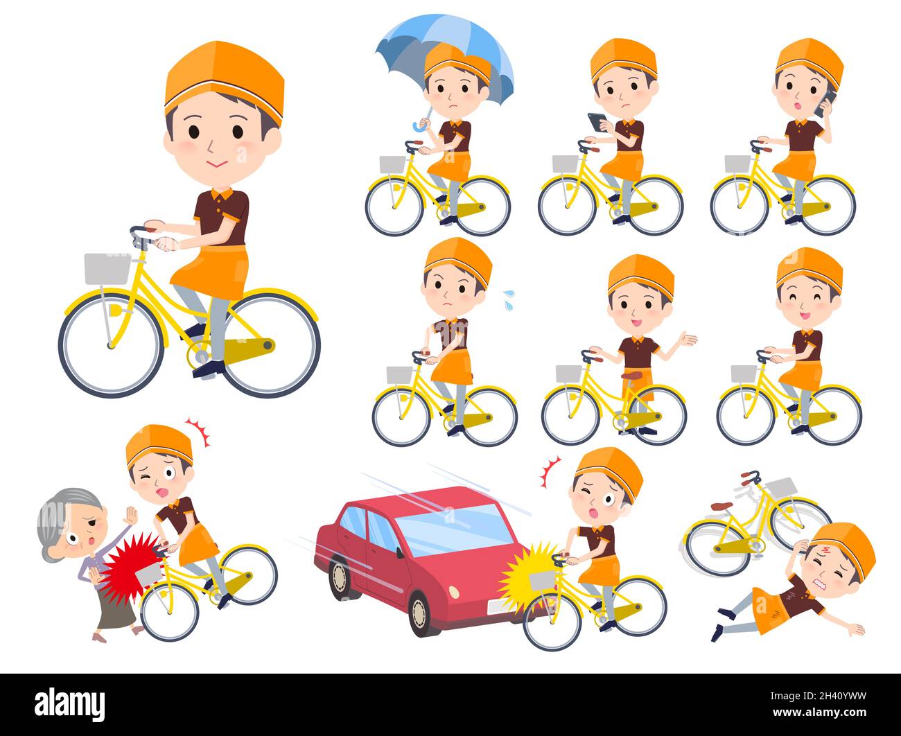 A set of Fast food clerk man riding a city cycle.It's vector art so easy to edit. Stock Vector