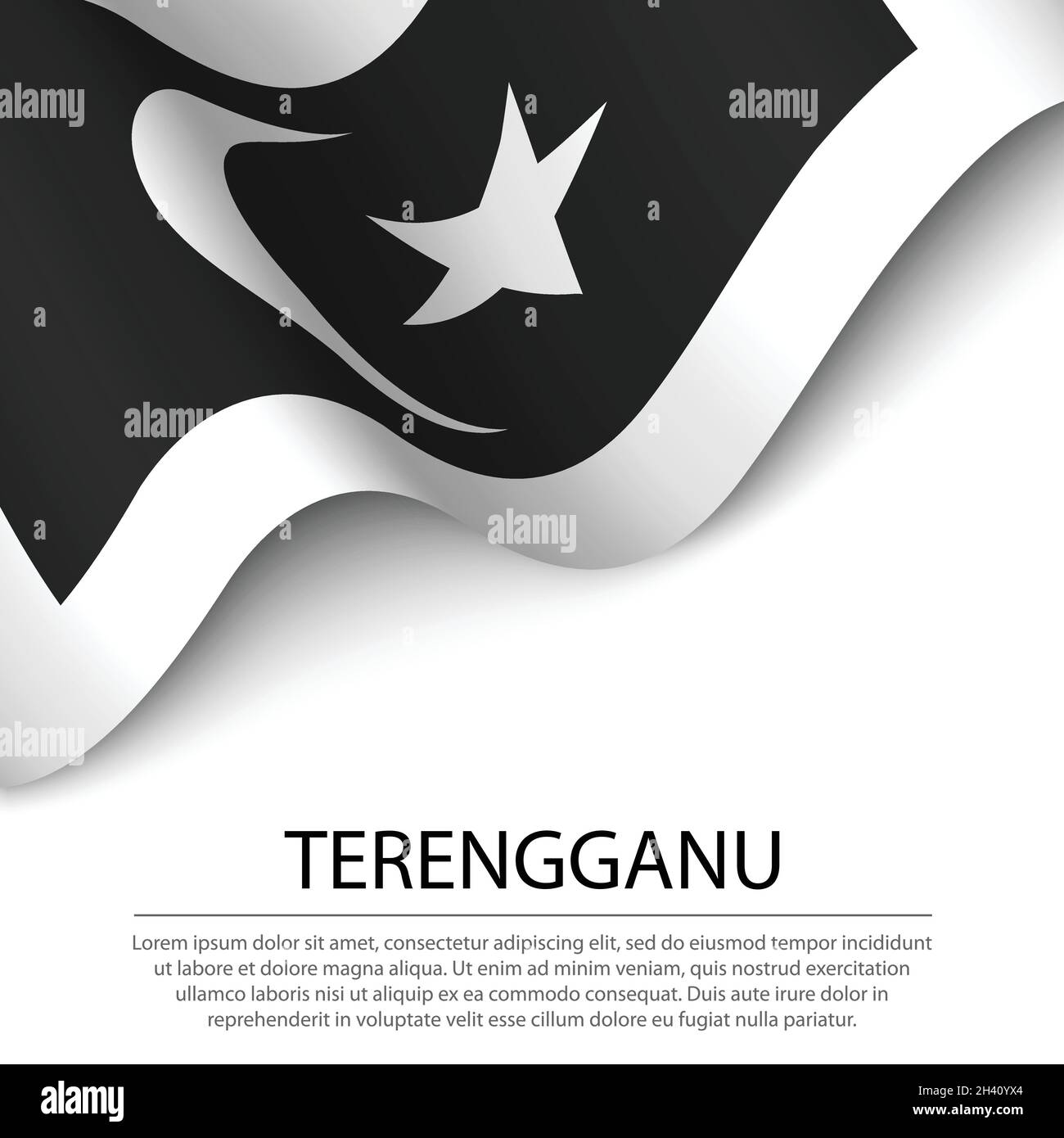 Waving flag of Terengganu is a state of Malaysia on white background ...