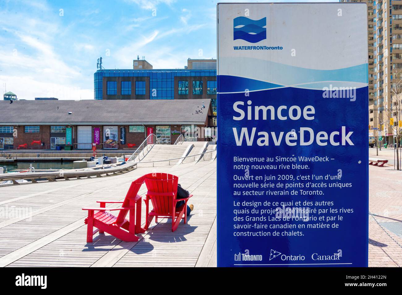 Simcoe Wavedeck in the downtown waterfront. The wooden structure is an attraction for tourists and locals specially in the Summer Stock Photo