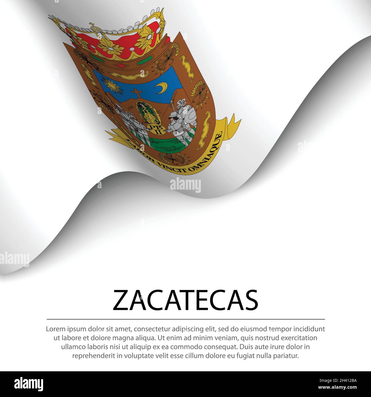 Waving flag of Zacatecas is a state of Mexico on white background. Banner or ribbon vector template Stock Vector