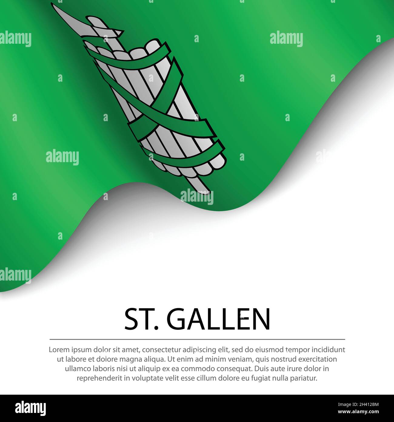 Waving flag of St. Gallen is a canton of Switzerland on white ...