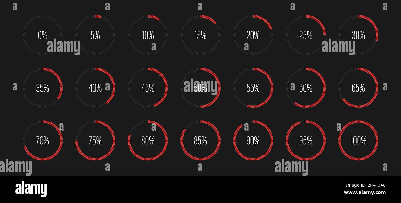 Set of circle percentage diagrams meters for web design, user interface UI or infographic - indicator with red Stock Vector