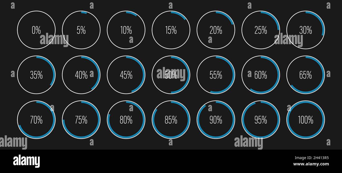 Set of circle percentage progress bar diagrams meters for web design, user interface UI or infographic - indicator with blue Stock Vector