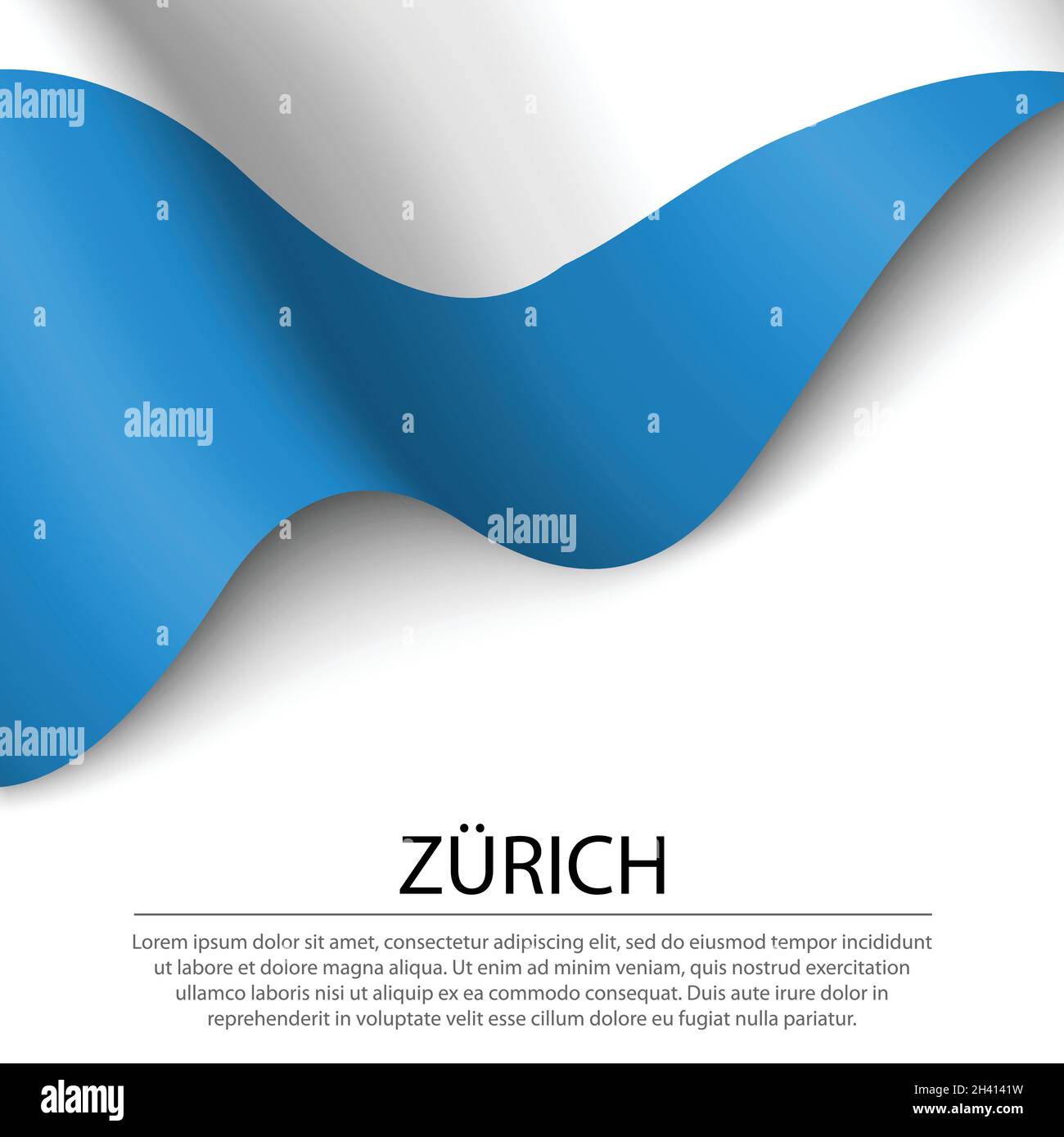 Waving flag of Zurich is a canton of Switzerland on white background