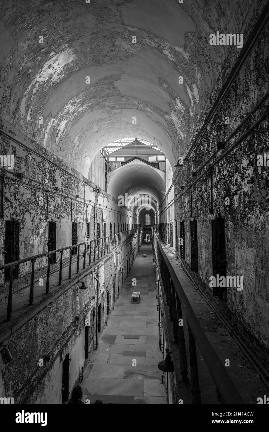 Corridor in the Eastern State Penitentiary in Philadelphia, USA Stock