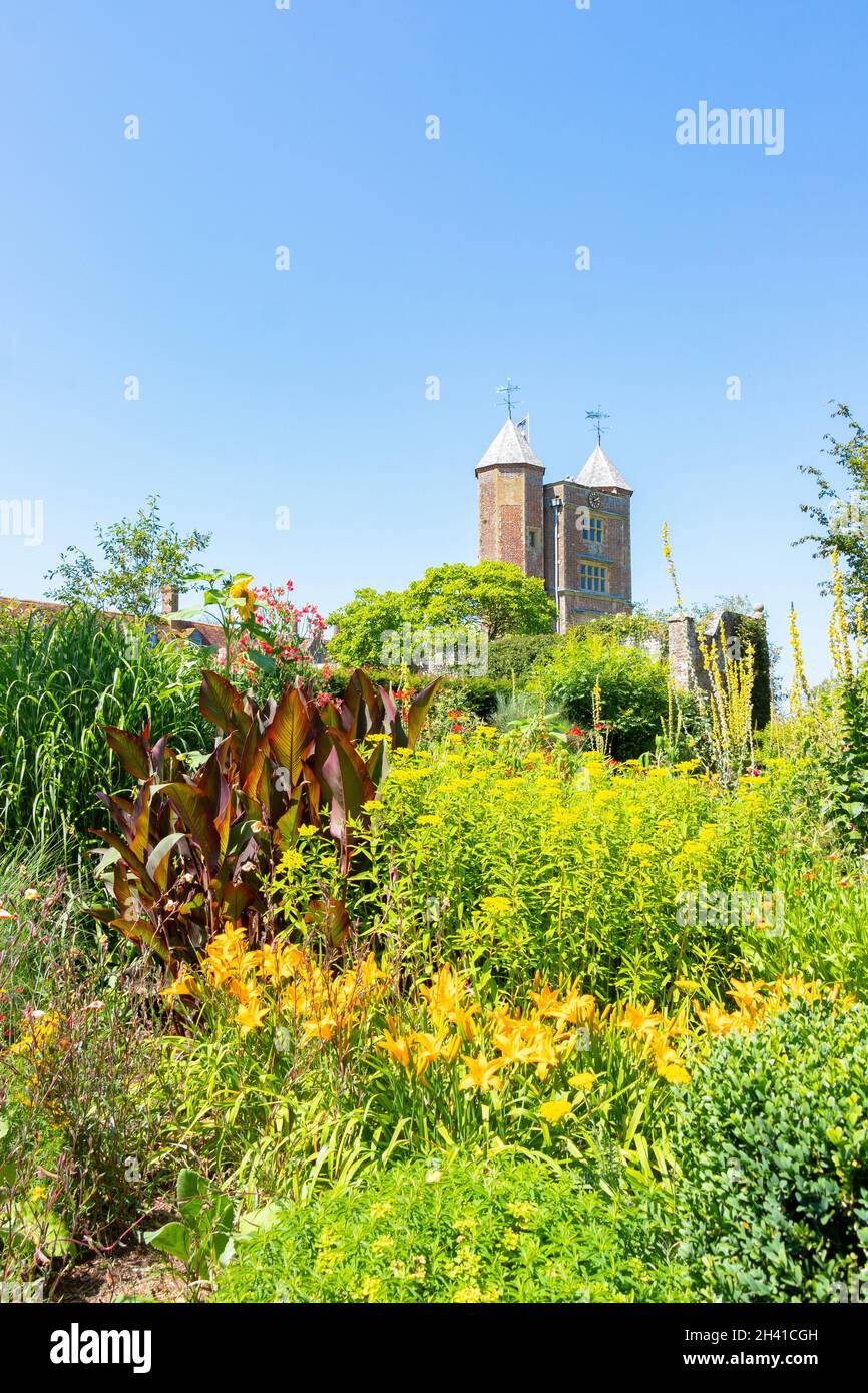 tower in National trust Sissinghurst castle herb garden Kent Stock Photo
