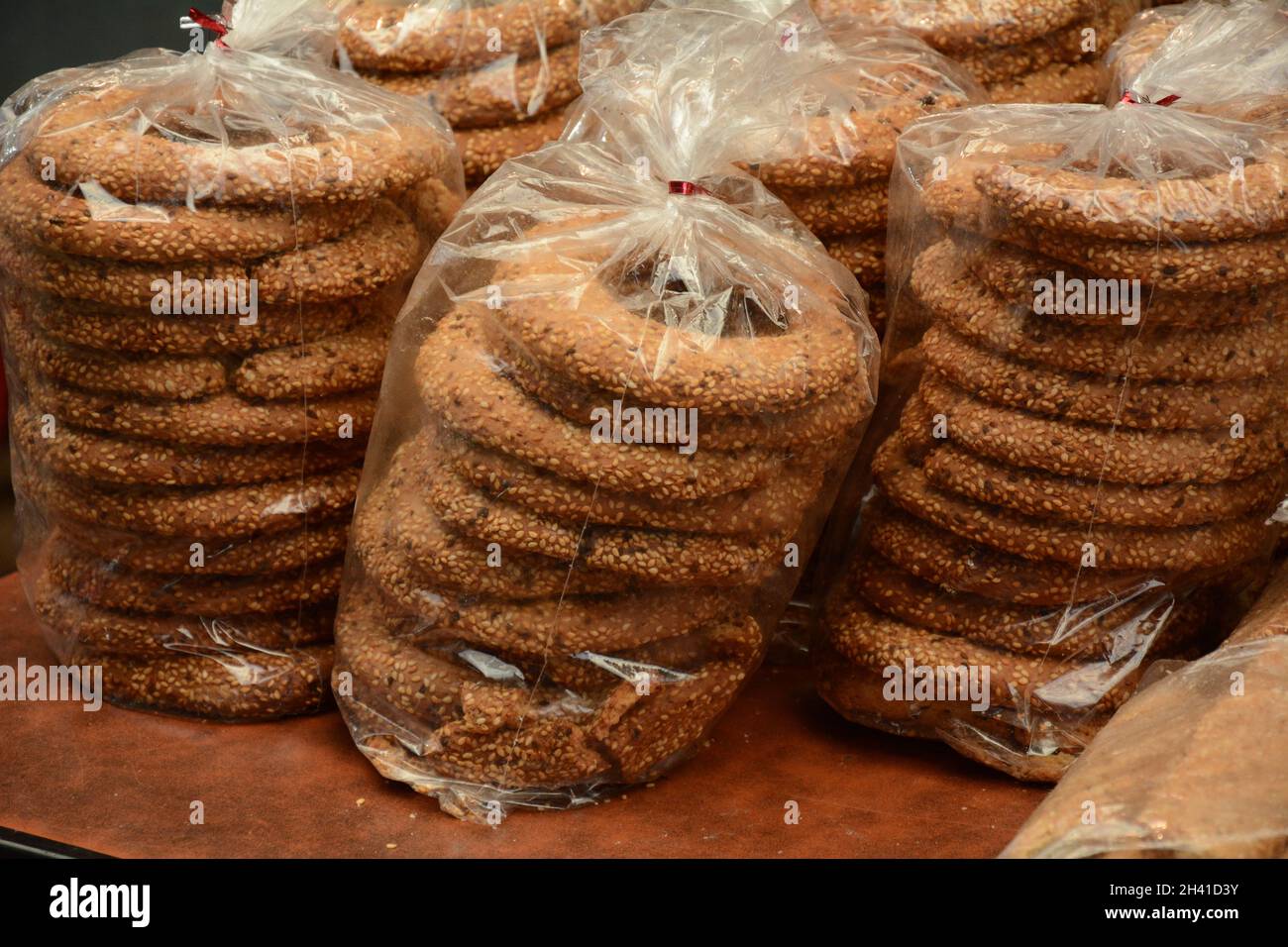 Israeli Simit Turkish Bagel Simit with sesame, traditional pastry of Turkey. The ...