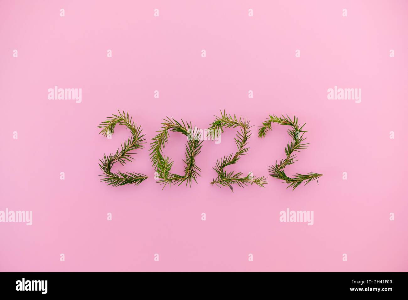 Lightbox with 2022 numbers handmade from Christmas tree branches. Stock Photo