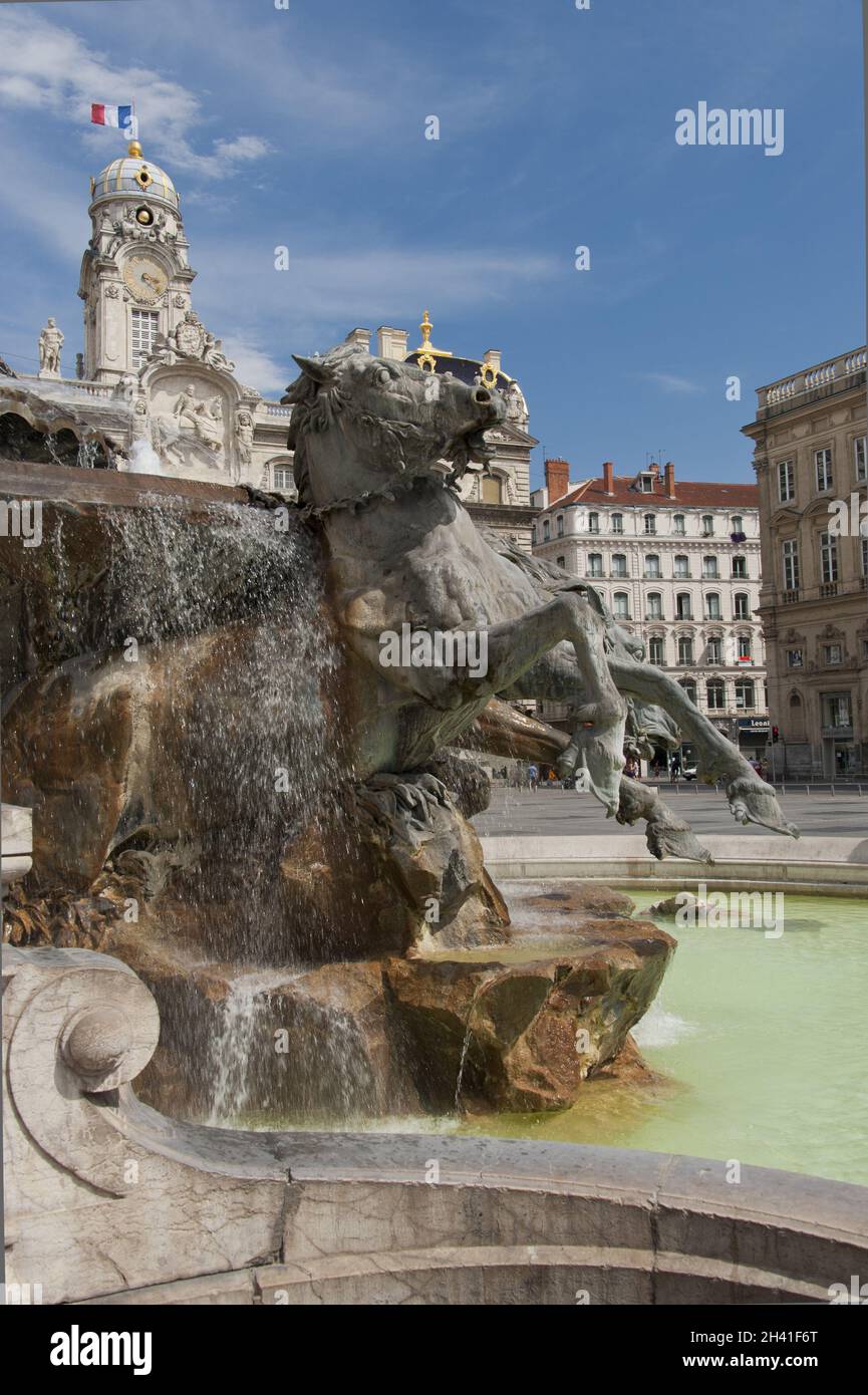 The fountain of bartholdi in place des terraux Stock Photo