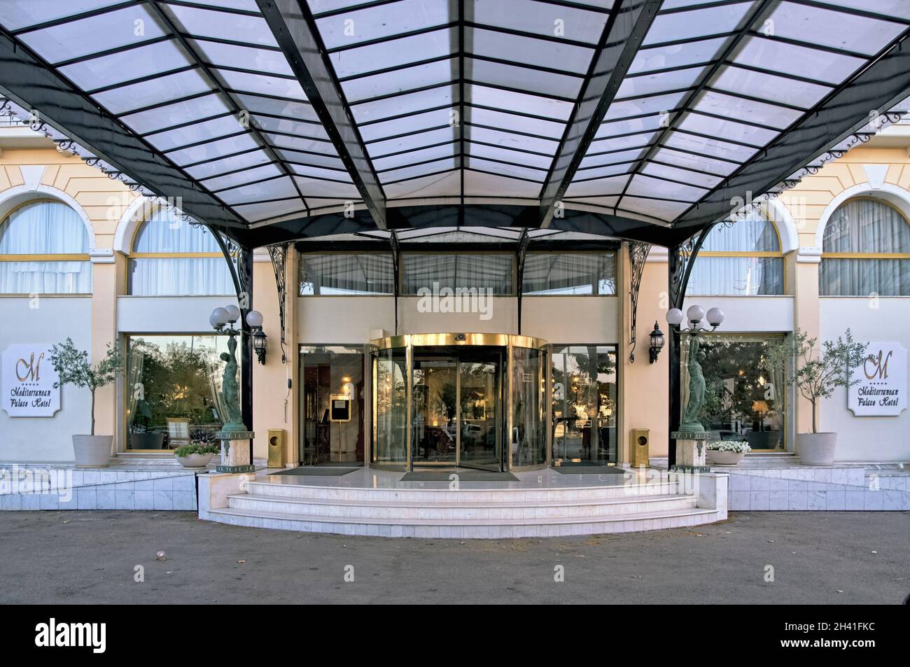 economy of tourism in Greece entrance of a luxury hotel in the town of Thessaloniki Stock Photo
