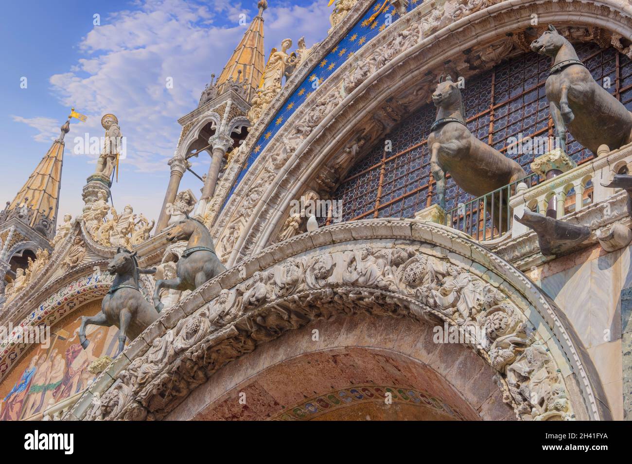 The Patriarchal Cathedral Basilica of Saint Mark at the Piazza San Marco - St Mark's Square, Venice Italy. Stock Photo