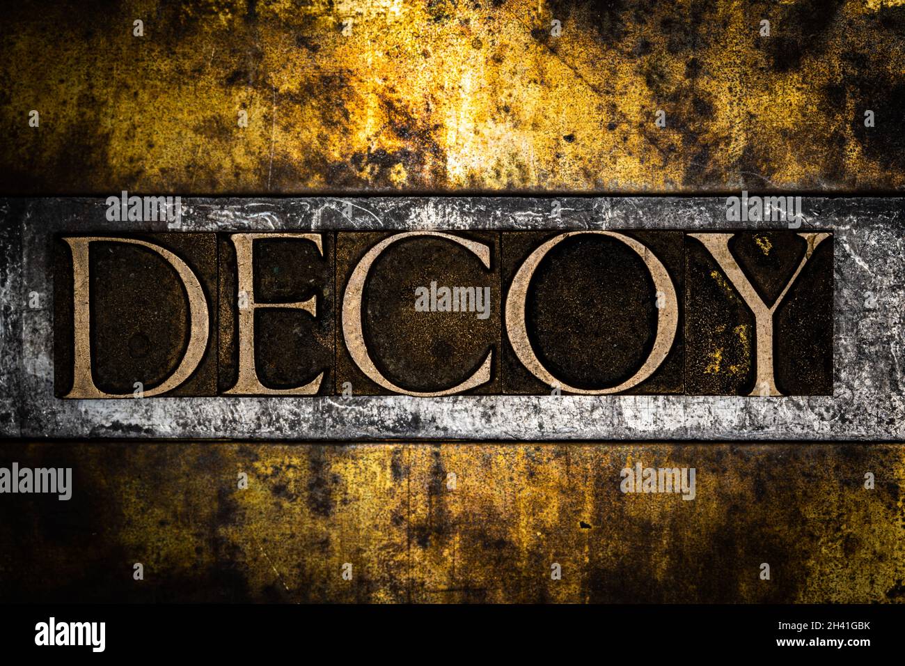 Decoy text message on textured grunge copper and vintage gold