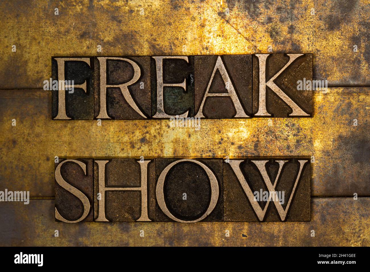 Freak Show text message on textured grunge copper and vintage gold background Stock Photo