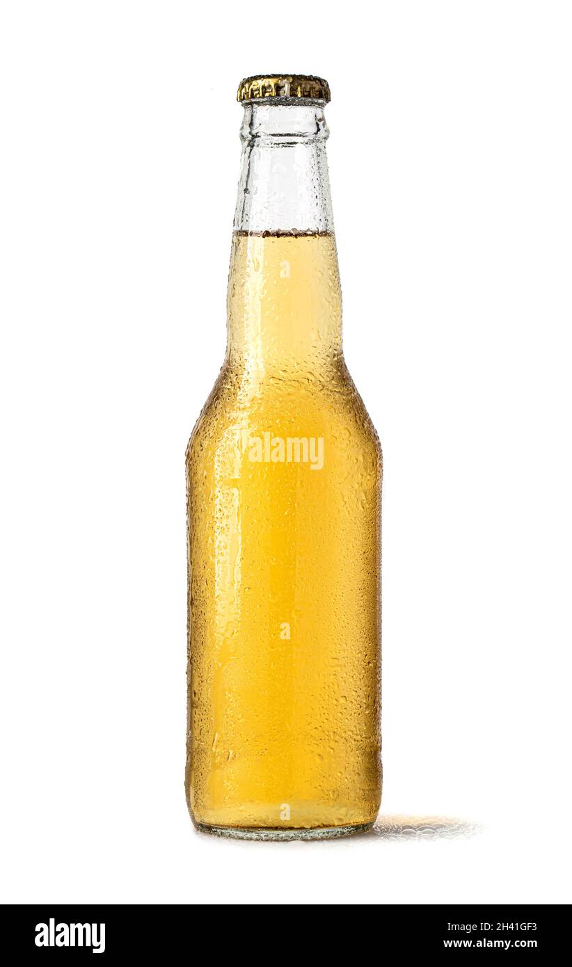 glass beer bottles with drops isolated on white background Stock Photo