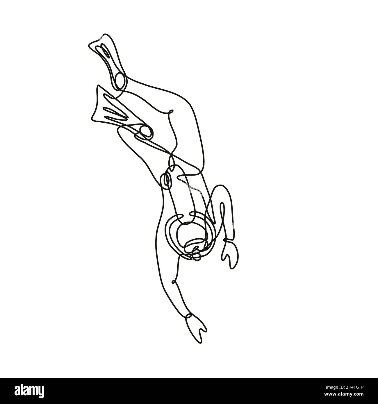 Scuba Diver Diving Down Continuous Line Drawing Stock Photo Alamy
