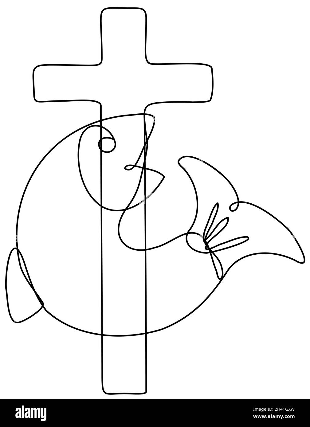 Fish and Cross Symbol of Christianity Continuous Line Drawing Stock Photo