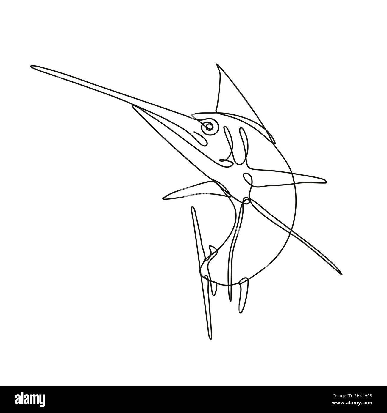 Angry Atlantic Blue Marlin Jumping Up Continuous Line Drawing Stock Photo
