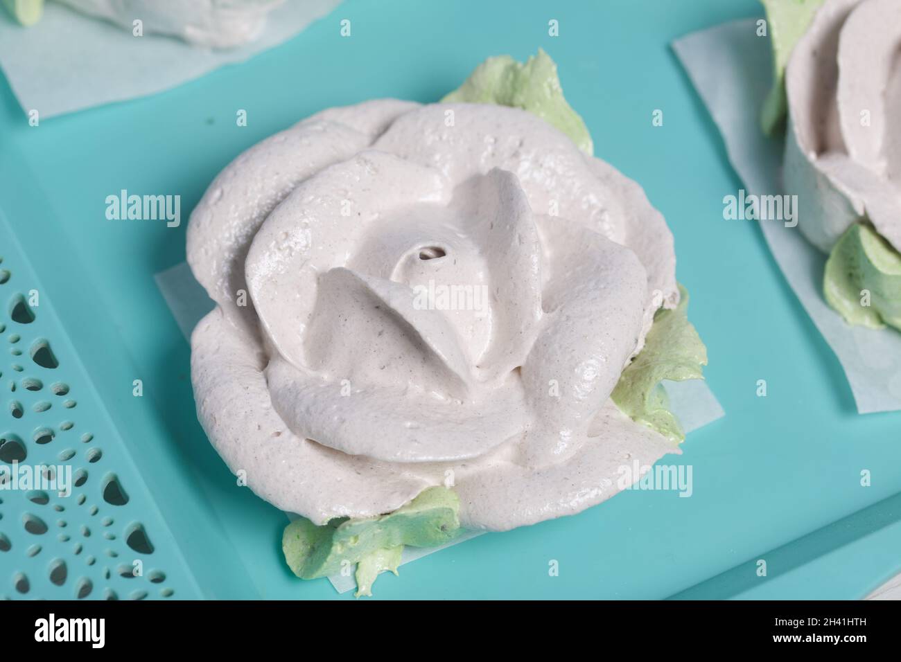 Homemade marshmallow. Zephyr roses. Marshmallow roses. Close-up shot ...