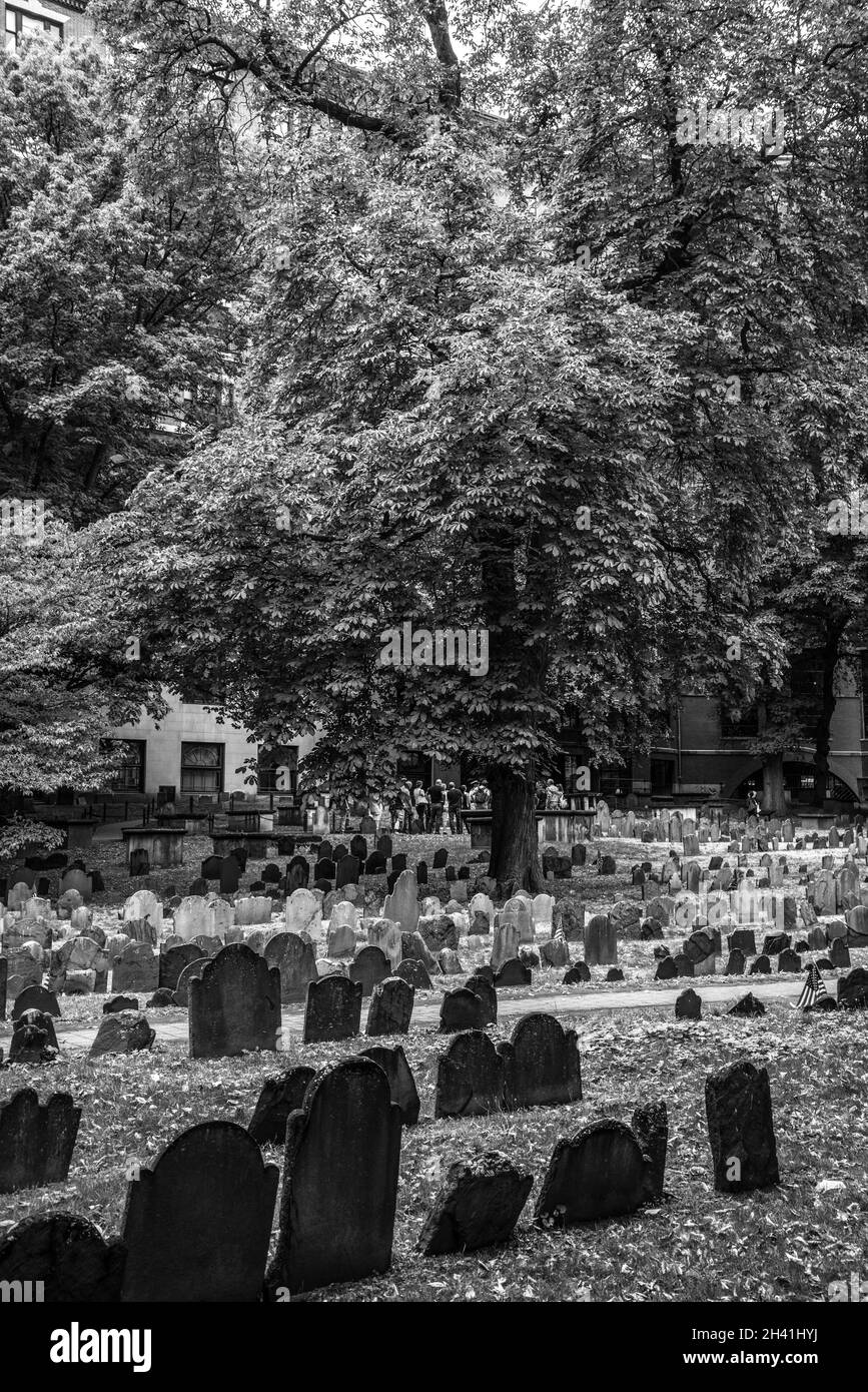 Boston common's burial ground with historic figures from American revolution, USA Stock Photo