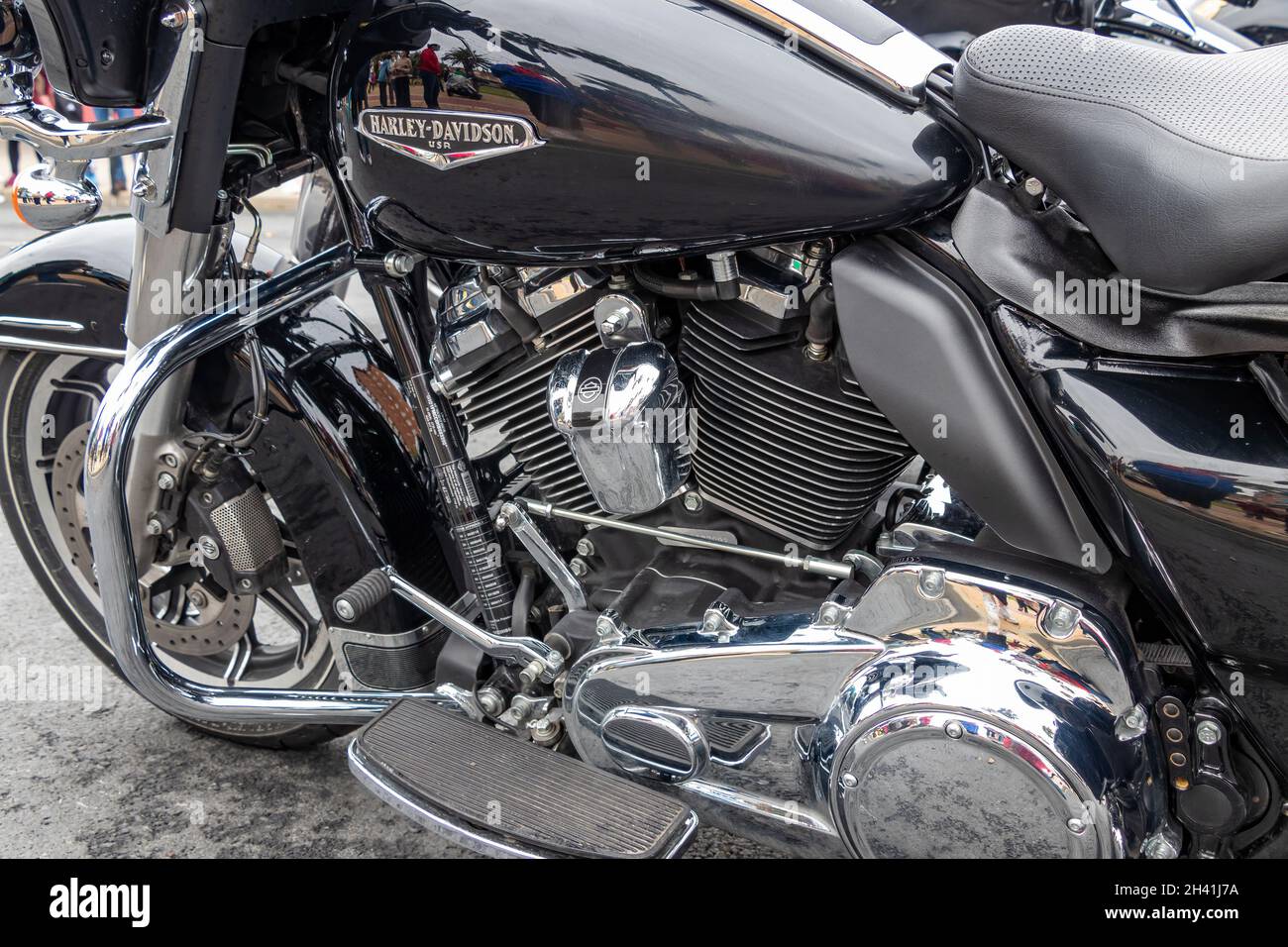 Huelva, Spain - October 30, 2021: Harley Davidson motorcycle of Spanish Royal Guard Stock Photo