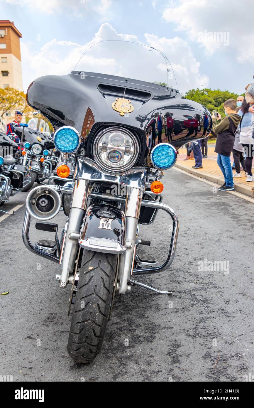 Huelva, Spain - October 30, 2021: Harley Davidson motorcycle of Spanish Royal Guard Stock Photo