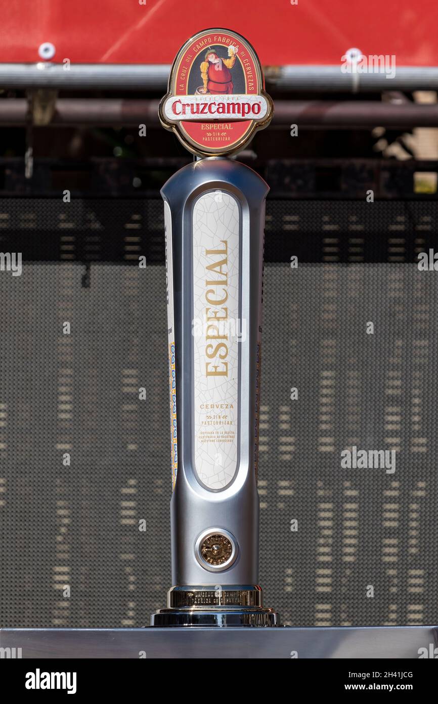 View of a beer tap from Cruzcampo brand Stock Photo