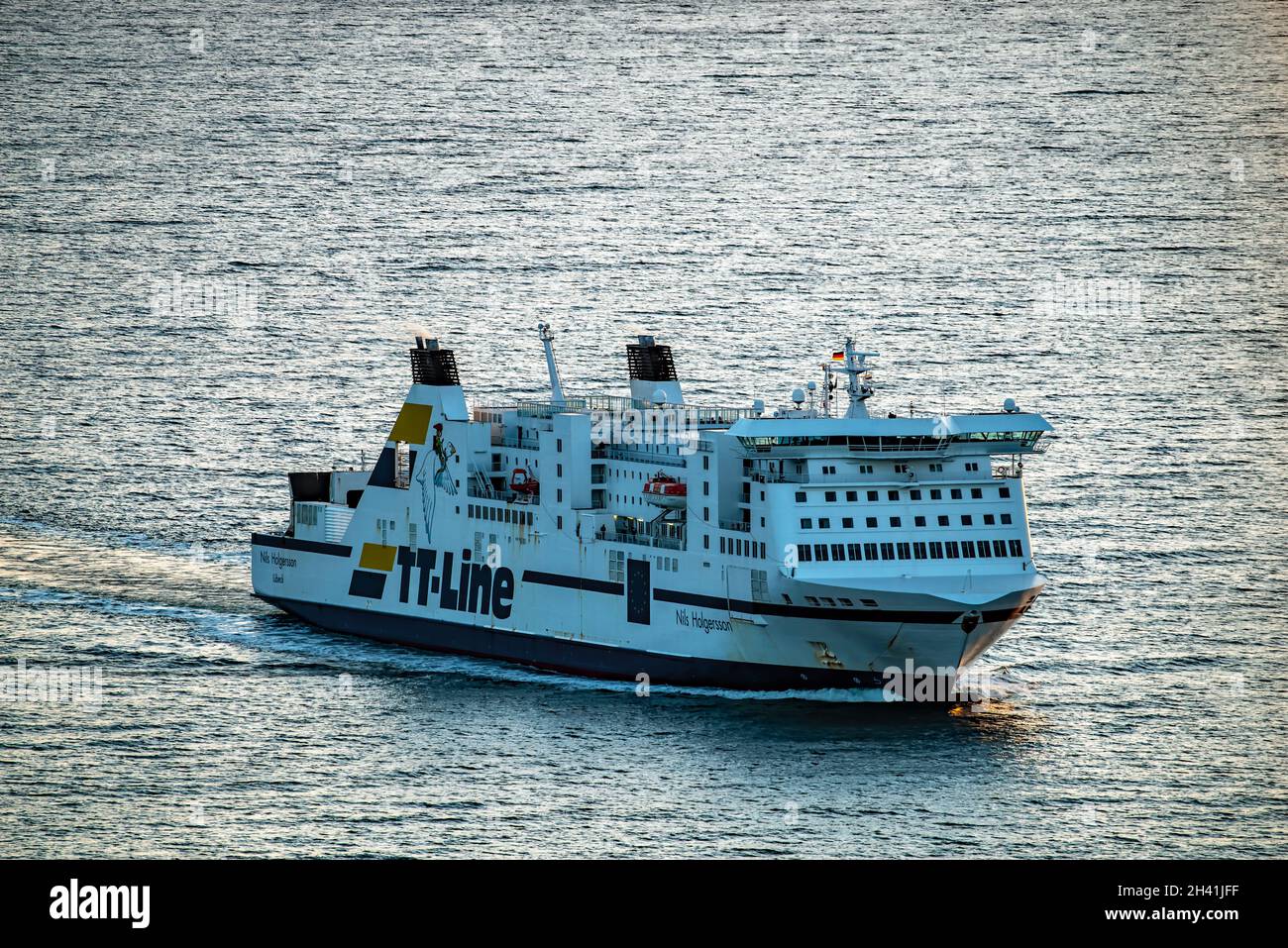 Ferry Nils holgersson on the way to the terminal of travemÃ¼nde Stock Photo