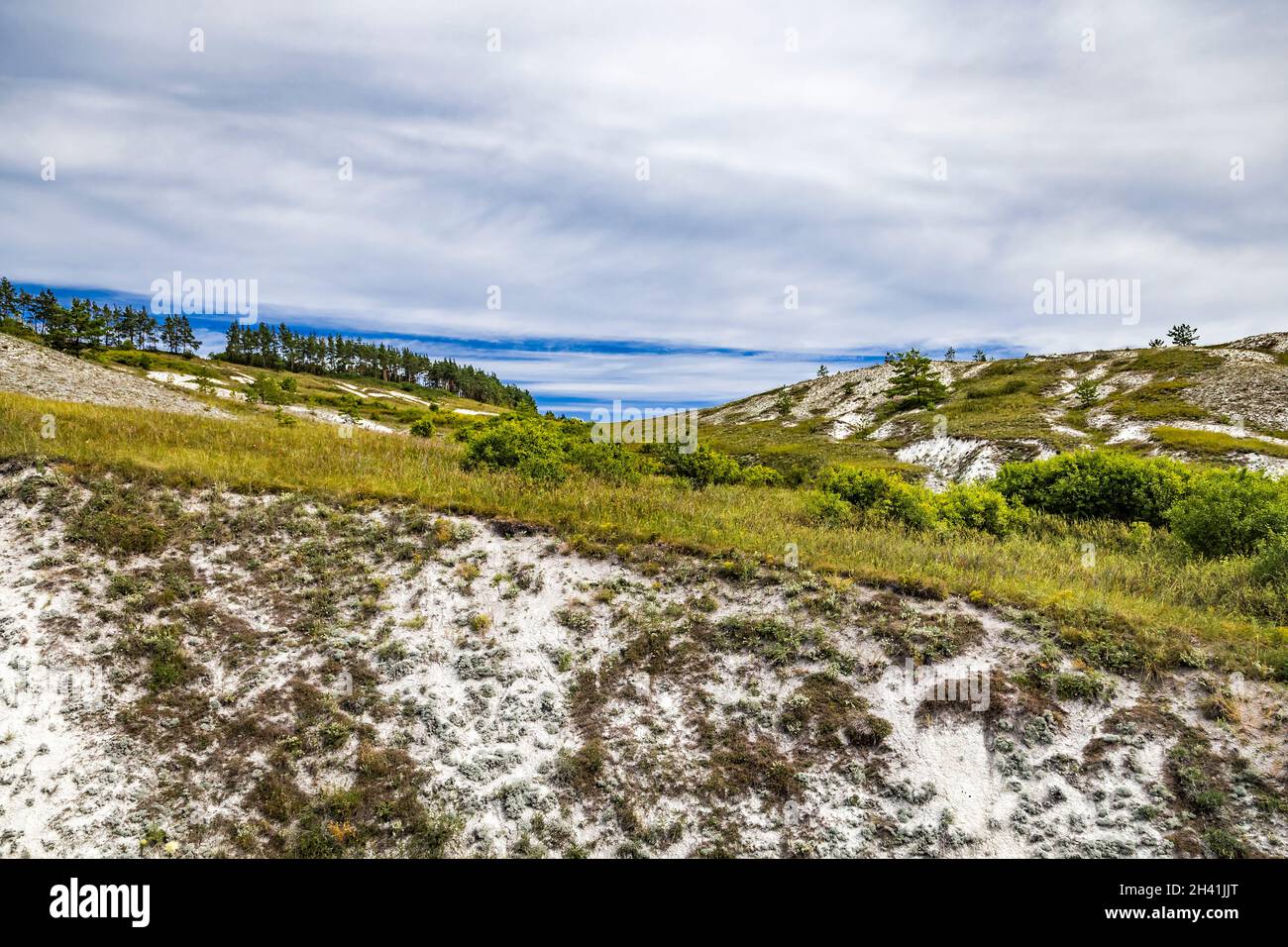 White chalk rocks or mountains or hills in chalk steppe, the