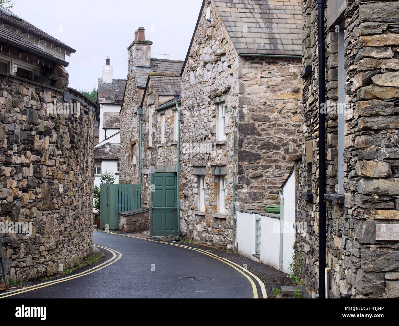 Narrow street of old houses in the village of cartmel in cumbria Stock