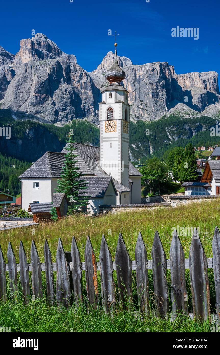 Church in Colfosco, Val Badia Stock Photo