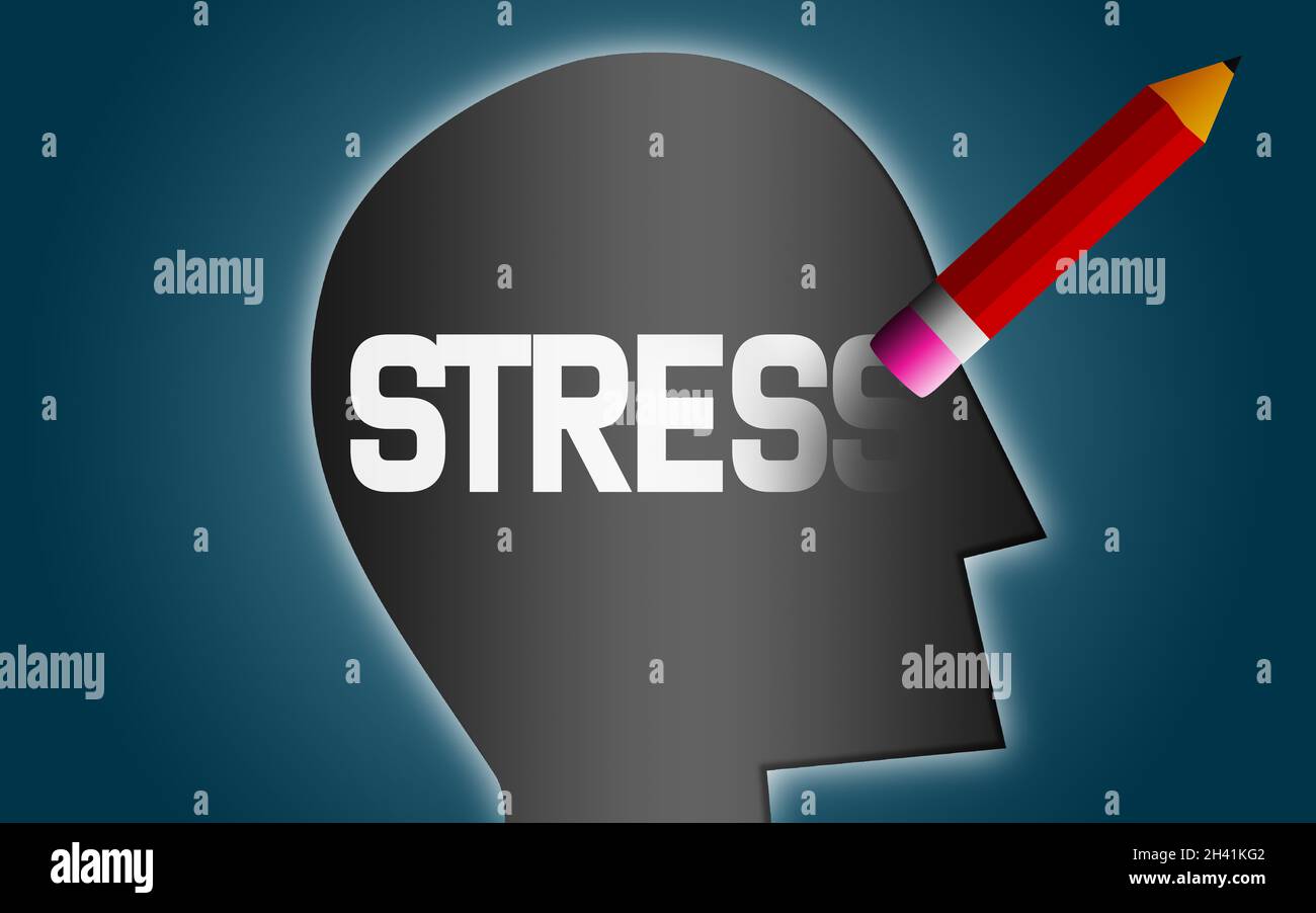 Erase stress word from human head Stock Photo