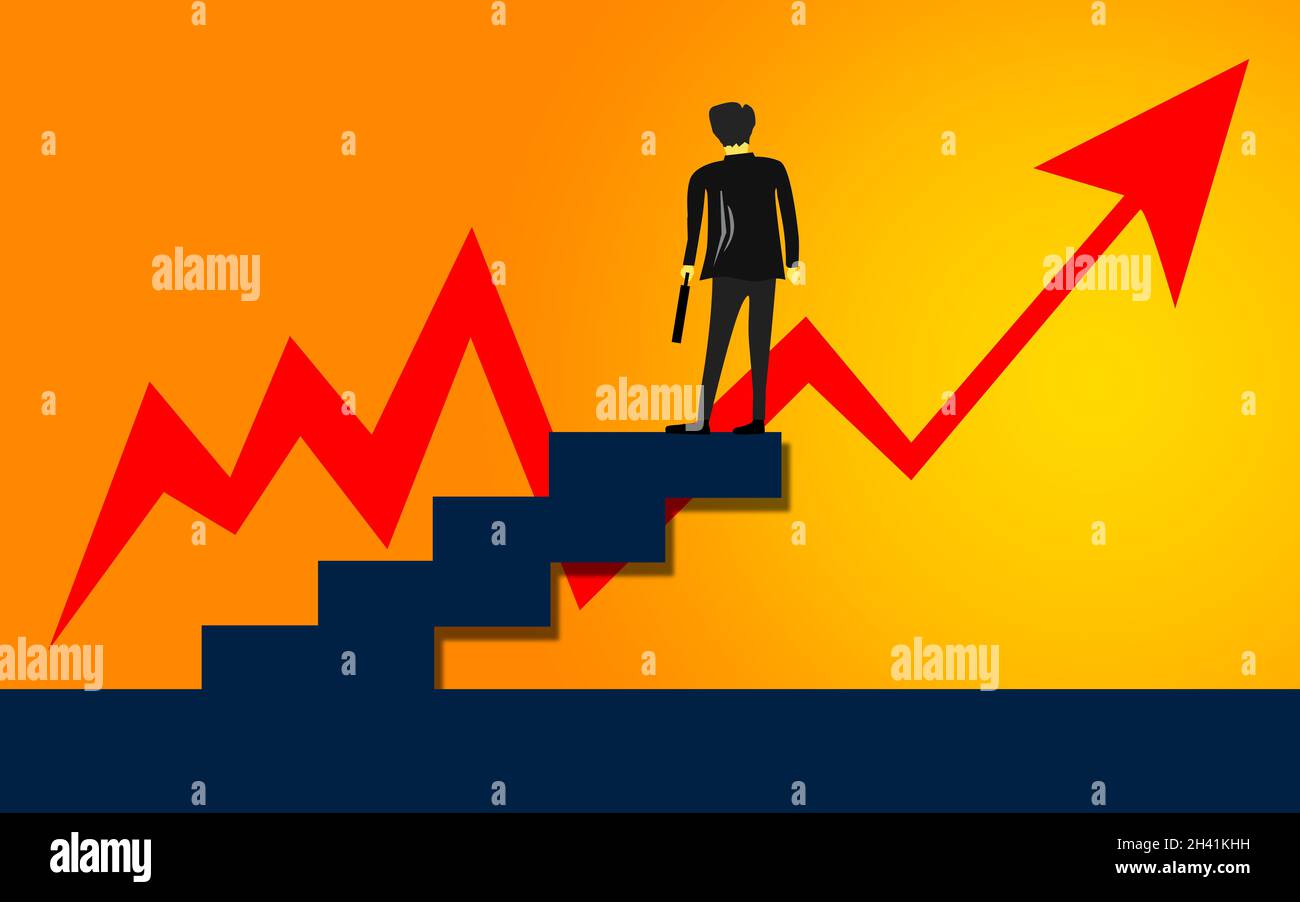 Businessman standing in front of a upward graph Stock Photo - Alamy