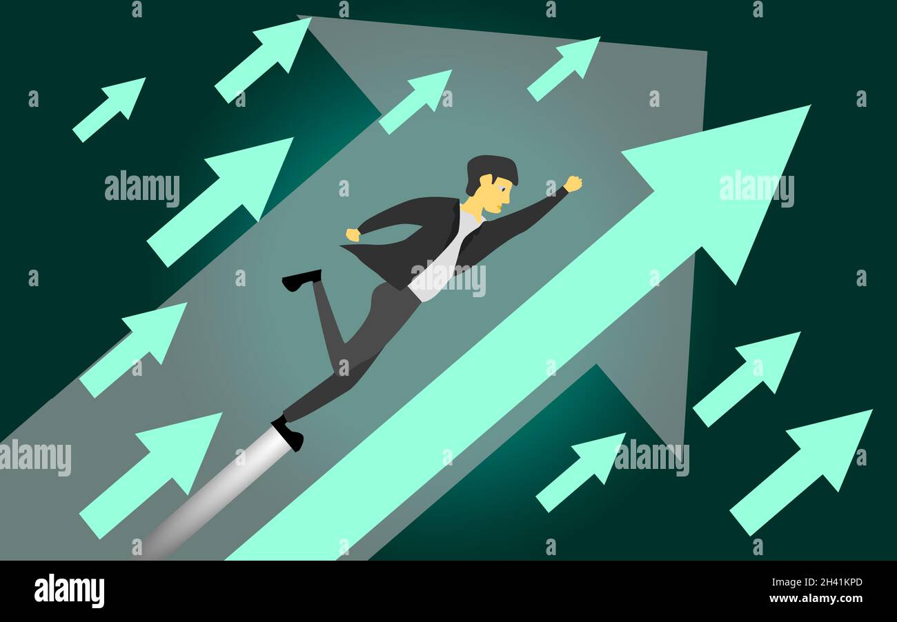 Lift off with businessman flying up Stock Photo Alamy