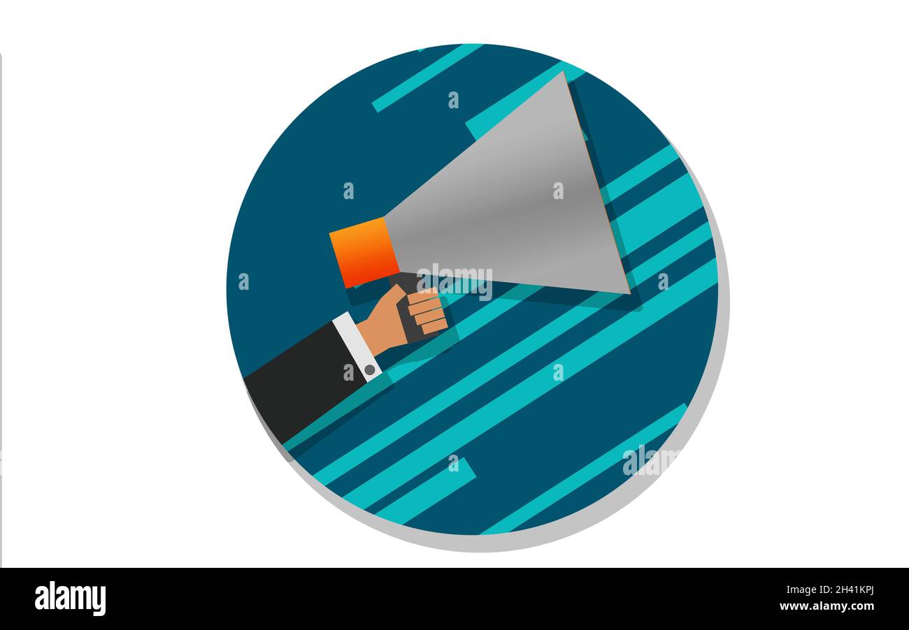 Hand holding megaphone icon on white background Stock Photo - Alamy