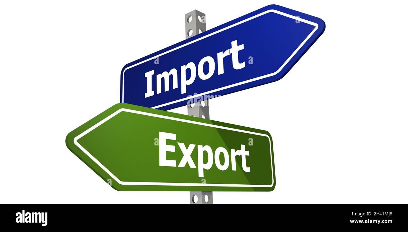 Road sign with import export word Stock Photo - Alamy