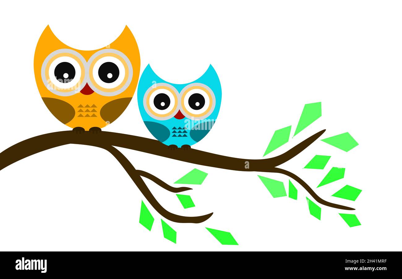 Cute owls isolated on white background Stock Photo - Alamy