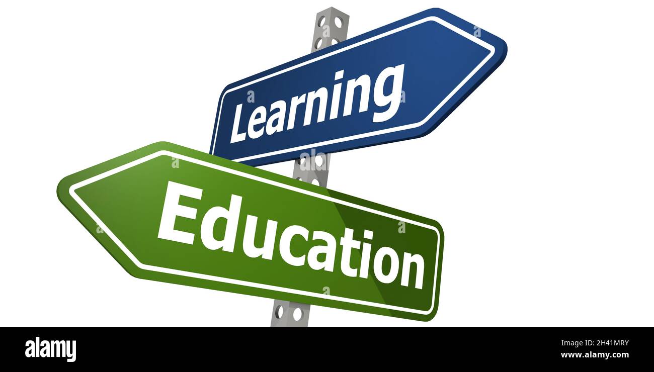 Road sign with learning education word Stock Photo - Alamy