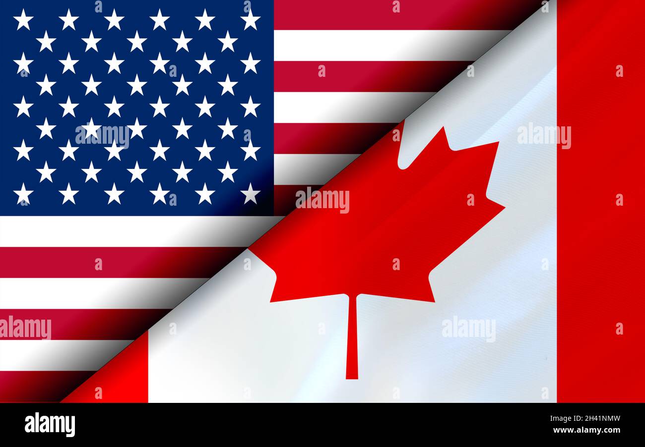 Flags of the USA and Canada divided diagonally Stock Photo - Alamy