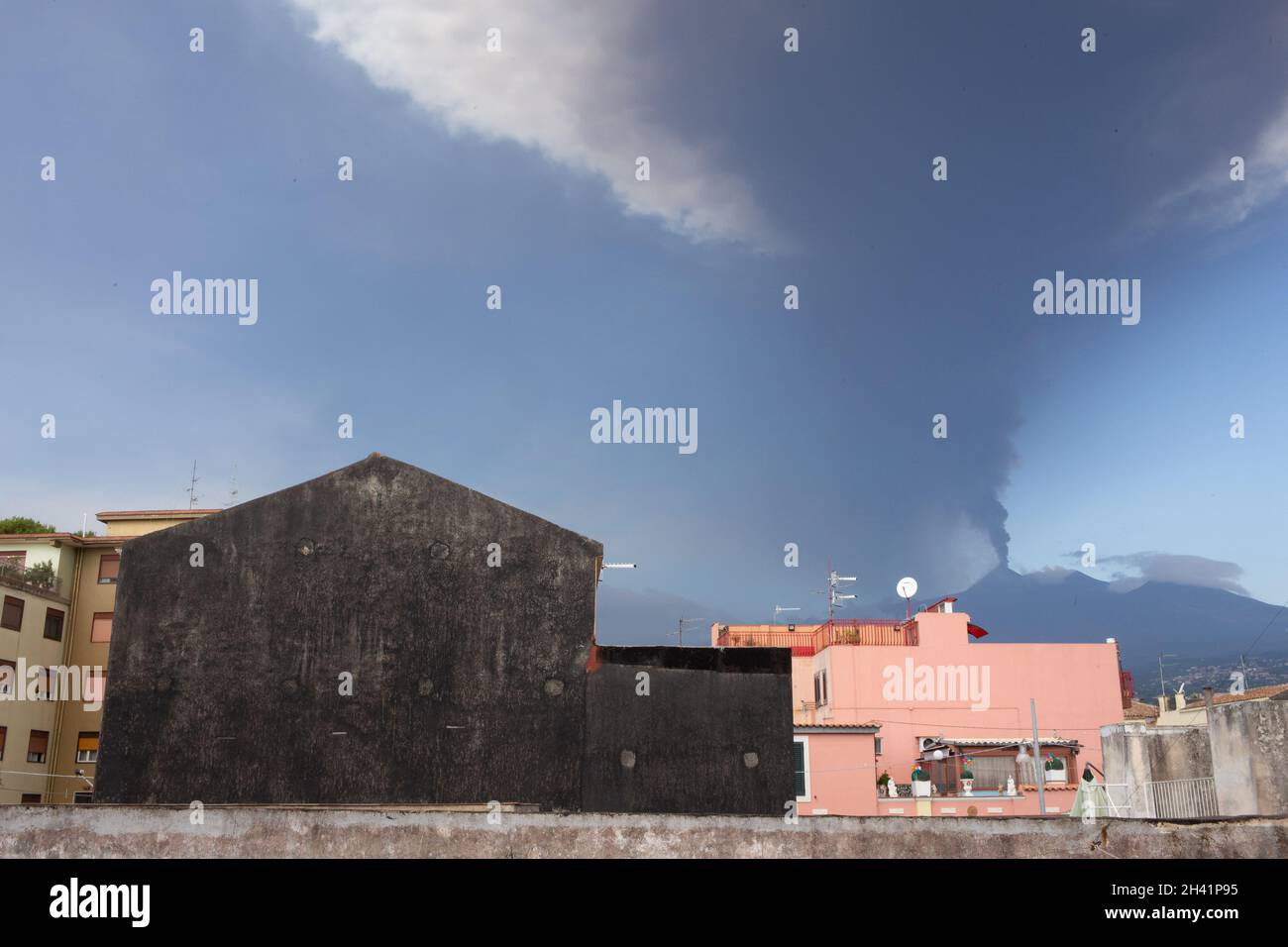 Riposto, Sicily, Italy 20 July 2021 Etna eruption, volcanic smoke