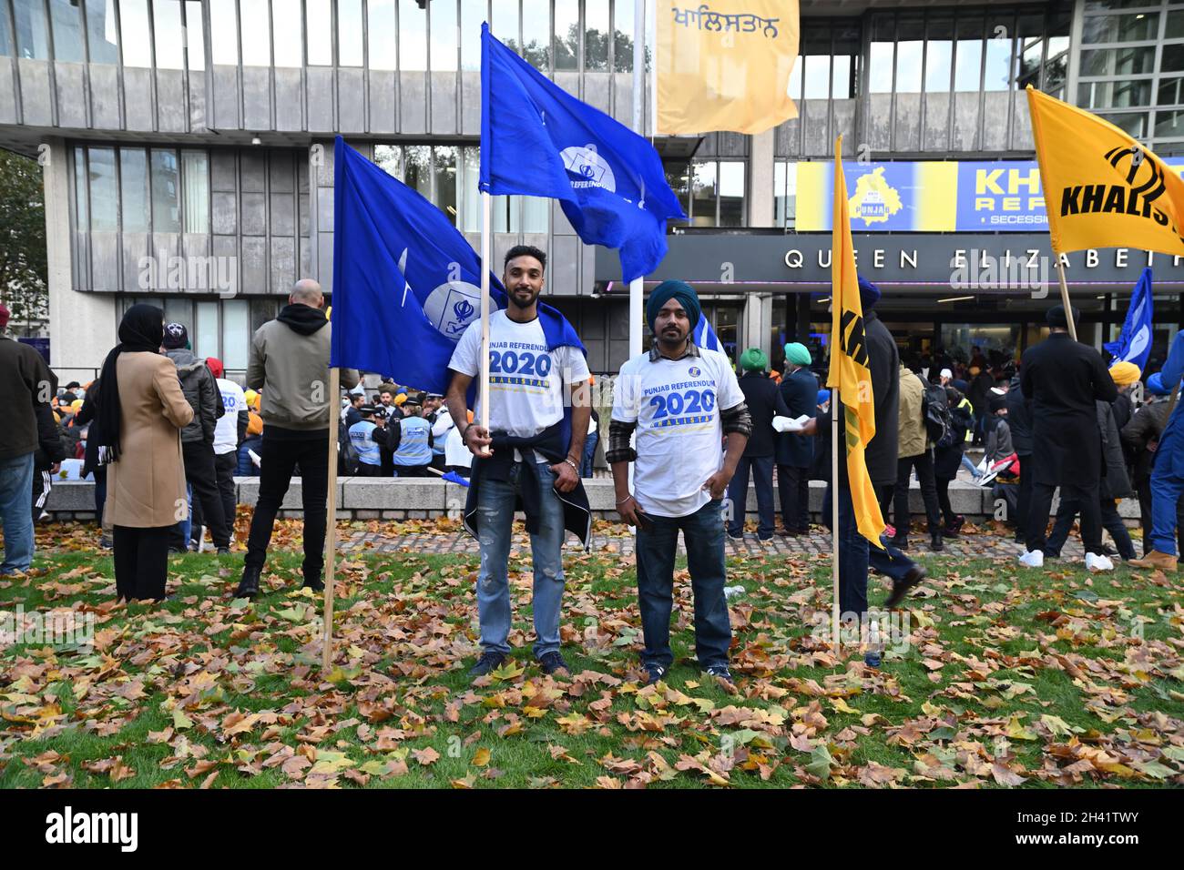 London, UK. 31st Oct 2021. Hundreds of Sikhs community strongly support Khalistan Independence referendum voting in London but why don't they go to the UN rather than the colonizer? at Queen Elizabeth II Centre on October 31 2021, London, UK. Credit: Picture Capital/Alamy Live News Stock Photo