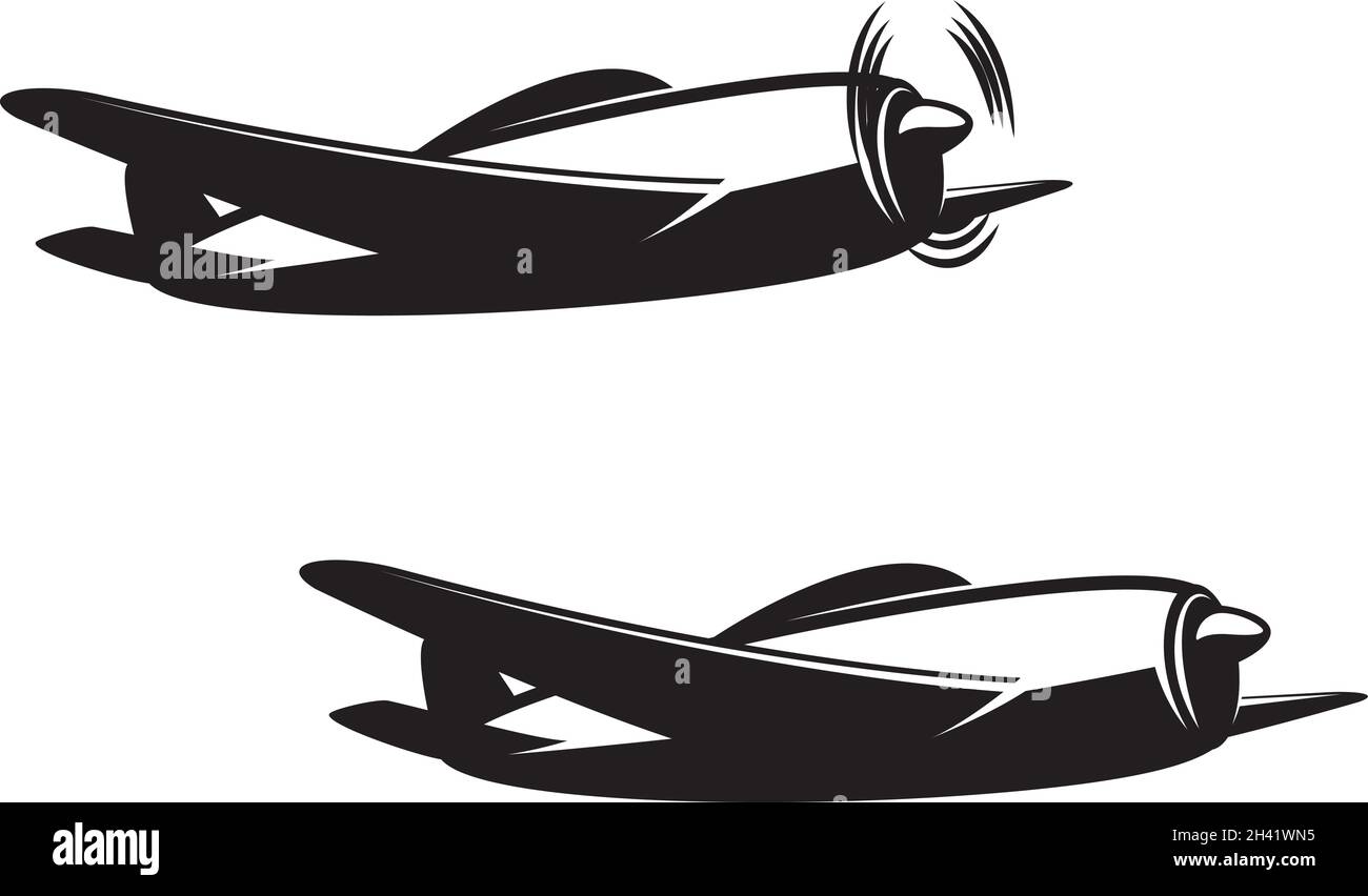 Illustration of retro airplane. Design element for logo, label, sign, emblem. Vector illustration Stock Vector