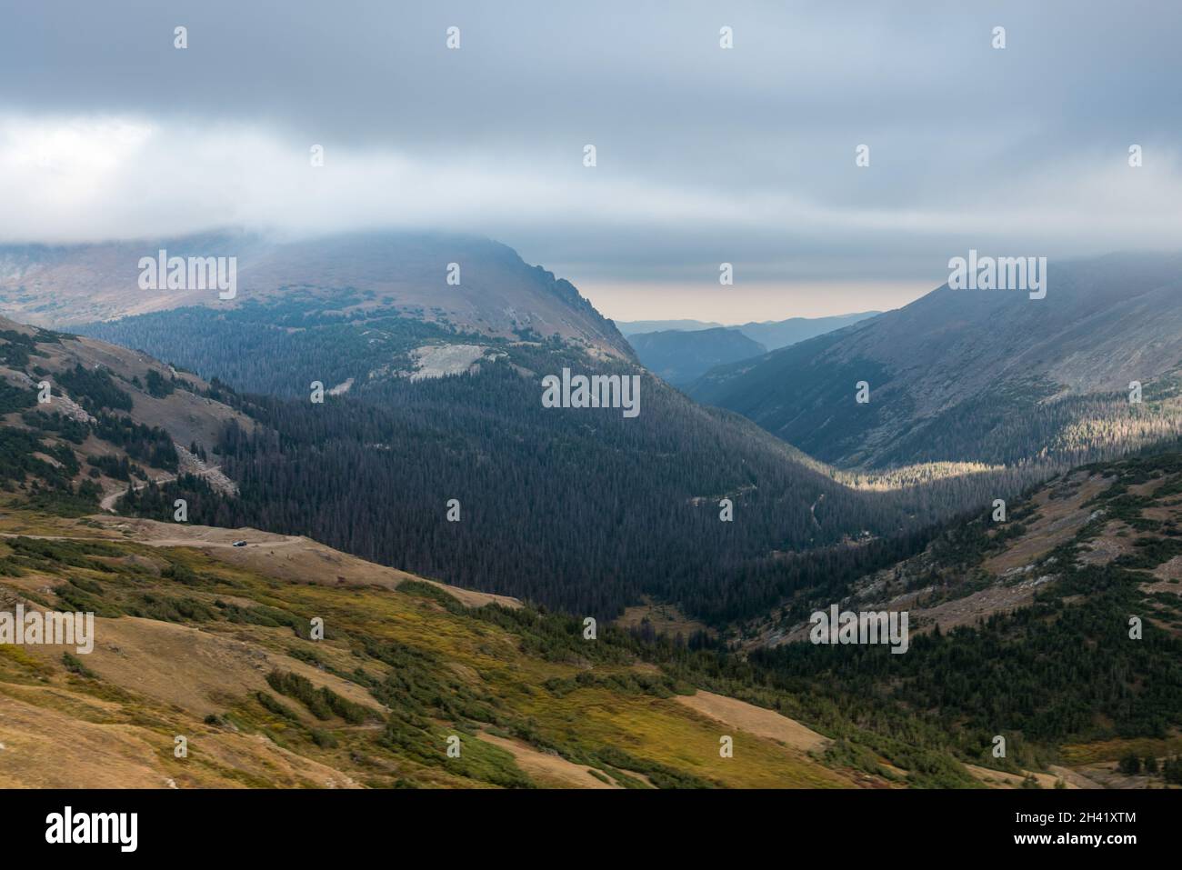 Great view up high in the mountains of Rocky Mountain NP, USA Stock Photo