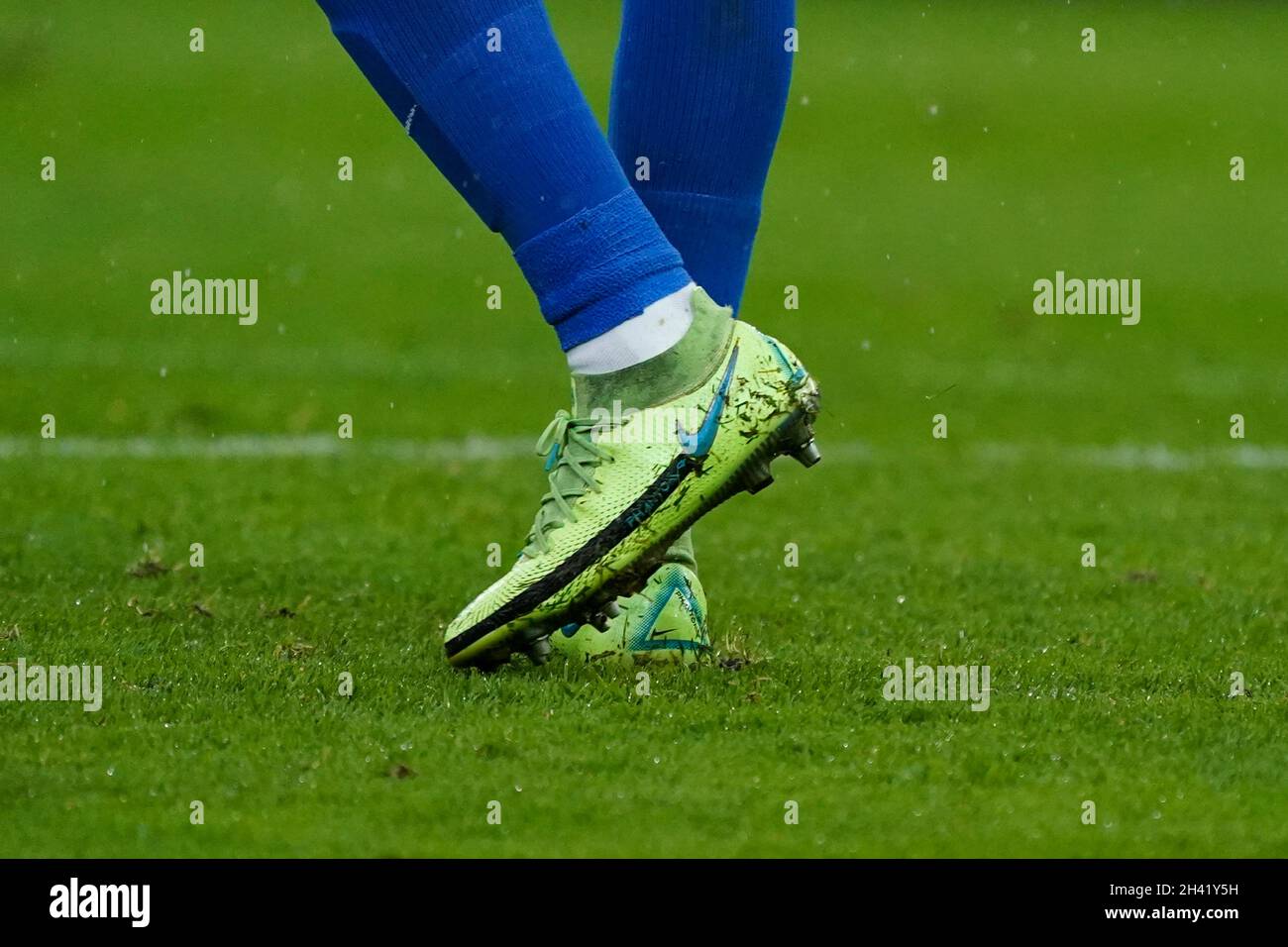 WAREGEM, BELGIUM - OCTOBER 31: KRC Genk player wearing Nike shoes during  the Jupiler Pro League match between Zulte Waregem and KRC Genk at Elindus  Arena on October 31, 2021 in Waregem,