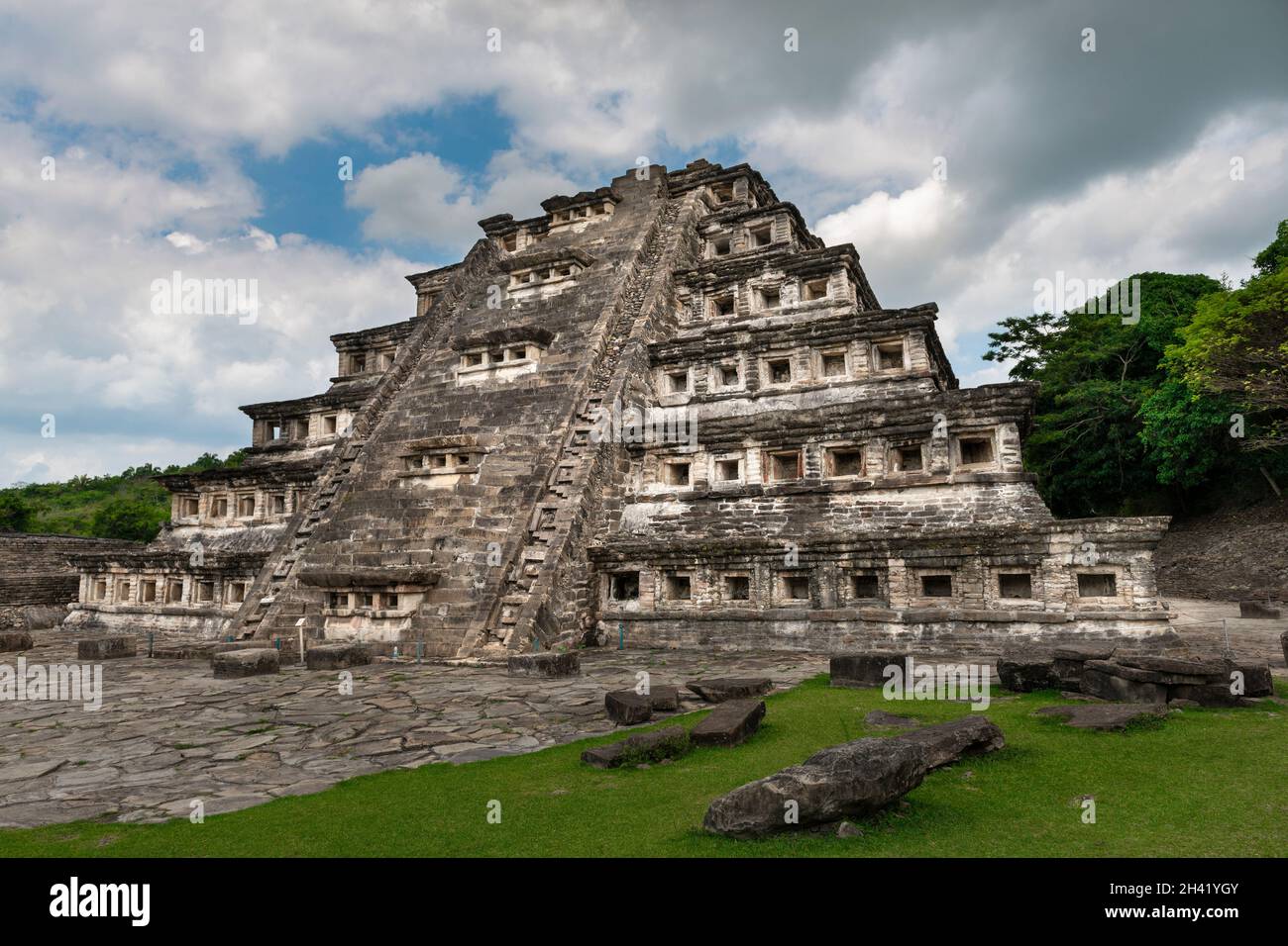 The Pyramid of the Niches at the EL Tajin archeological site, in Papantla, Veracruz, Mexico. Stock Photo
